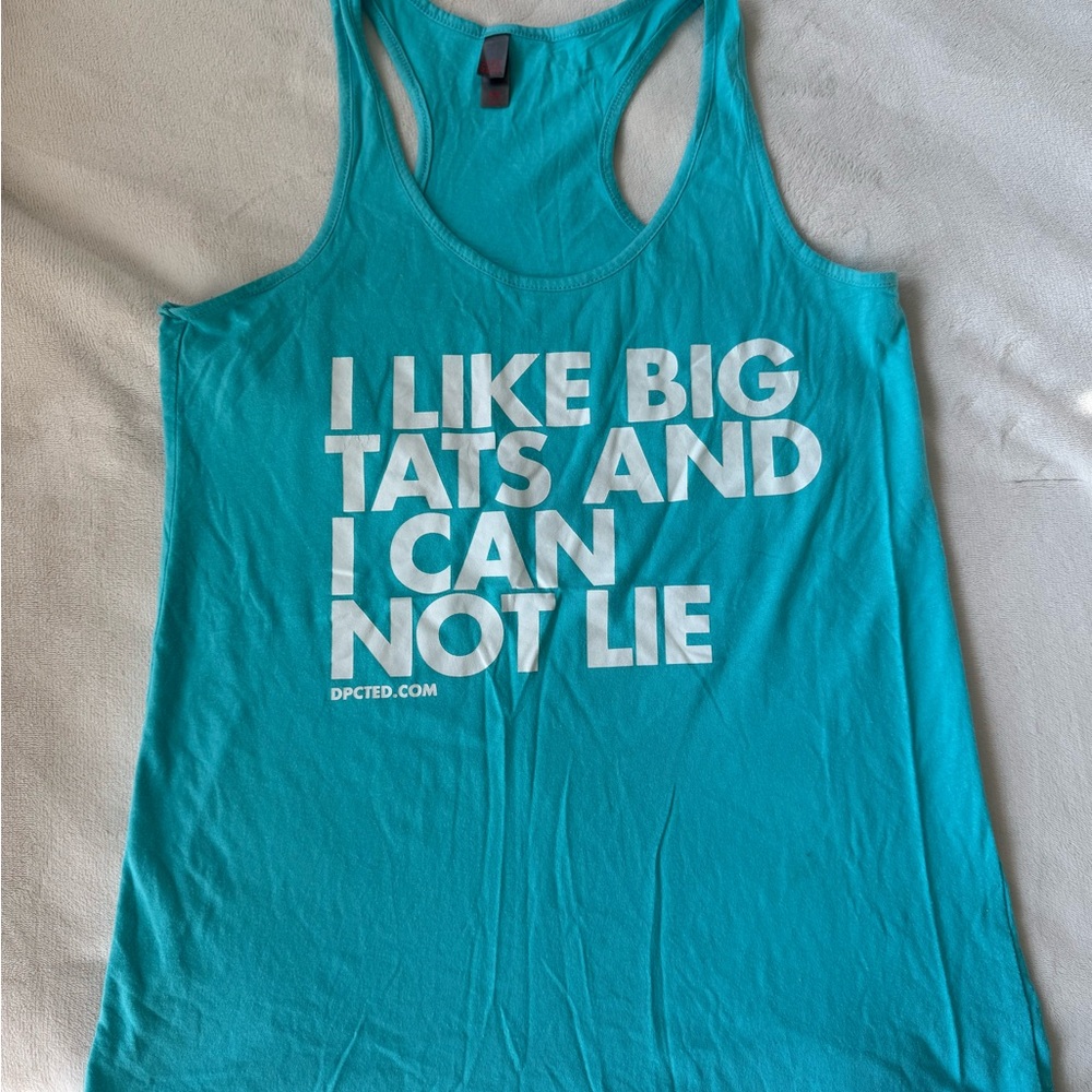 Blue and White Graphic Tank Top I Like Big Tats